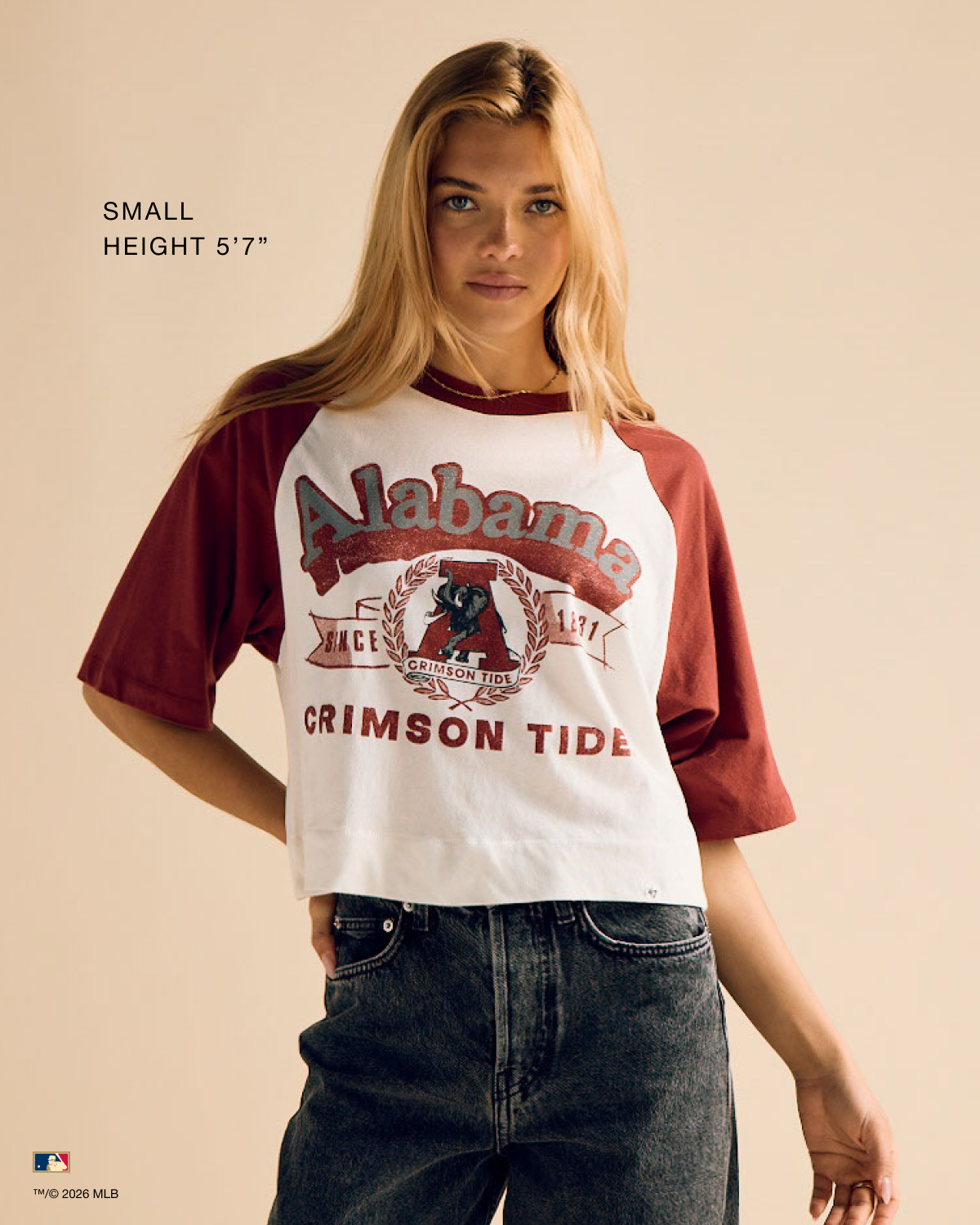 ALABAMA CRIMSON TIDE VINTAGE INFIELD SHIFT '47 RAGLAN CROP TEE WOMENS