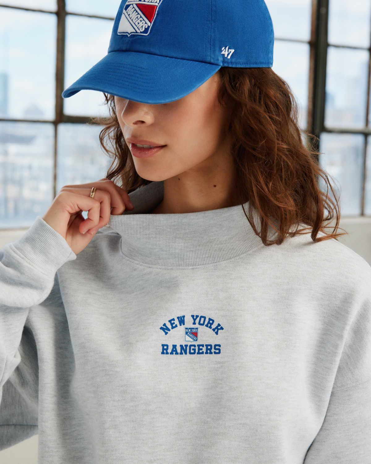 NEW YORK RANGERS SPIRITED '47 WOMEN'S MOCK NECK PULLOVER