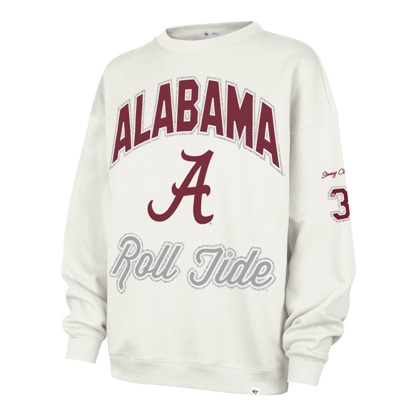 ALABAMA CRIMSON TIDE STONEY CLOVER LANE X '47 OVERSIZED GLITTER ARCH CREW WOMENS