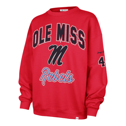 MISSISSIPPI REBELS STONEY CLOVER LANE X '47 OVERSIZED GLITTER ARCH CREW WOMENS
