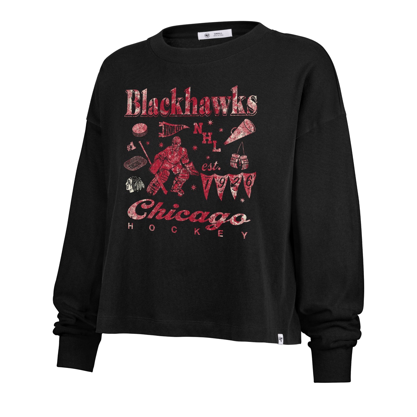 CHICAGO BLACKHAWKS TEAM COLLAGE '47 SYDNEY LONG SLEEVE TEE WOMENS