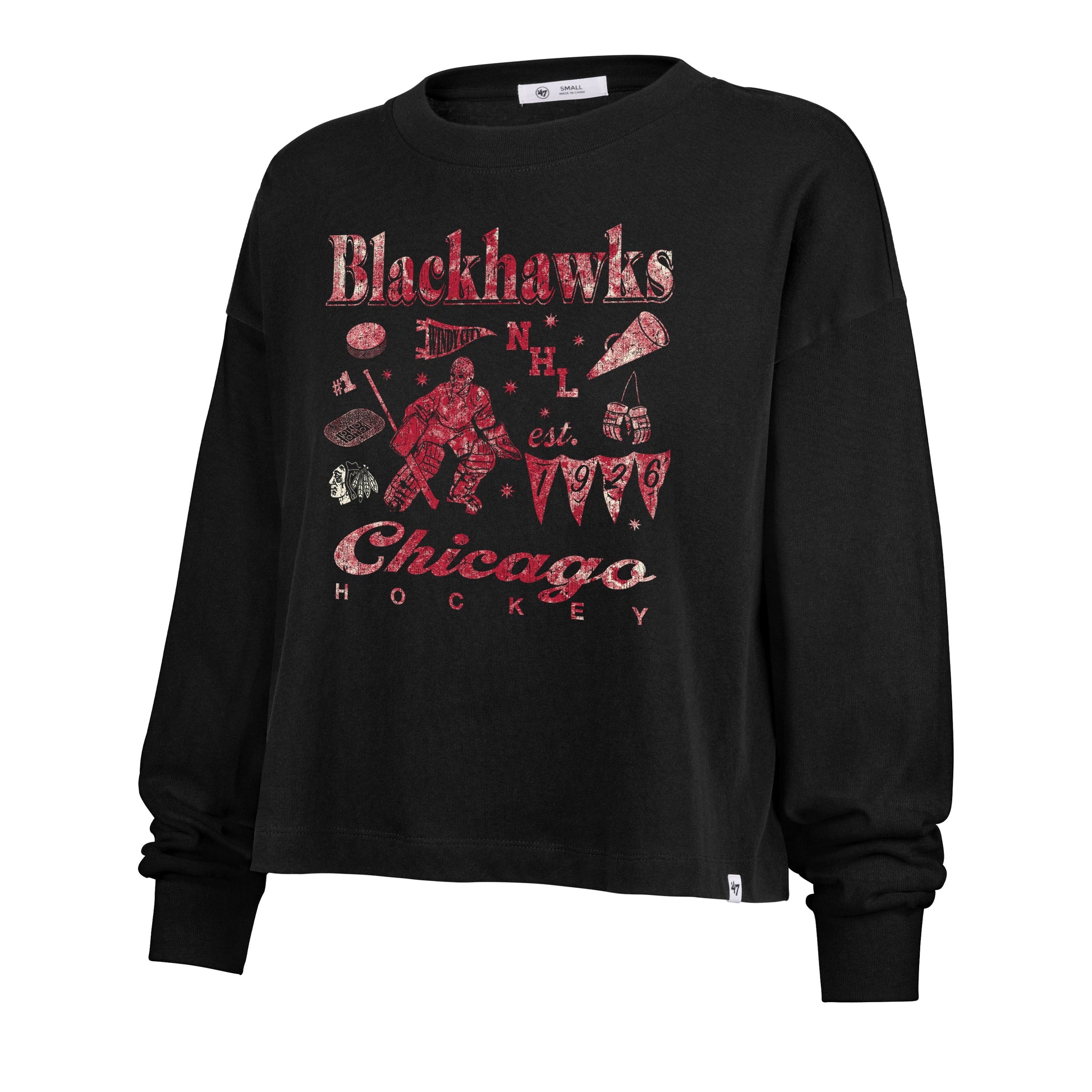 CHICAGO BLACKHAWKS TEAM COLLAGE '47 SYDNEY LONG SLEEVE TEE WOMENS