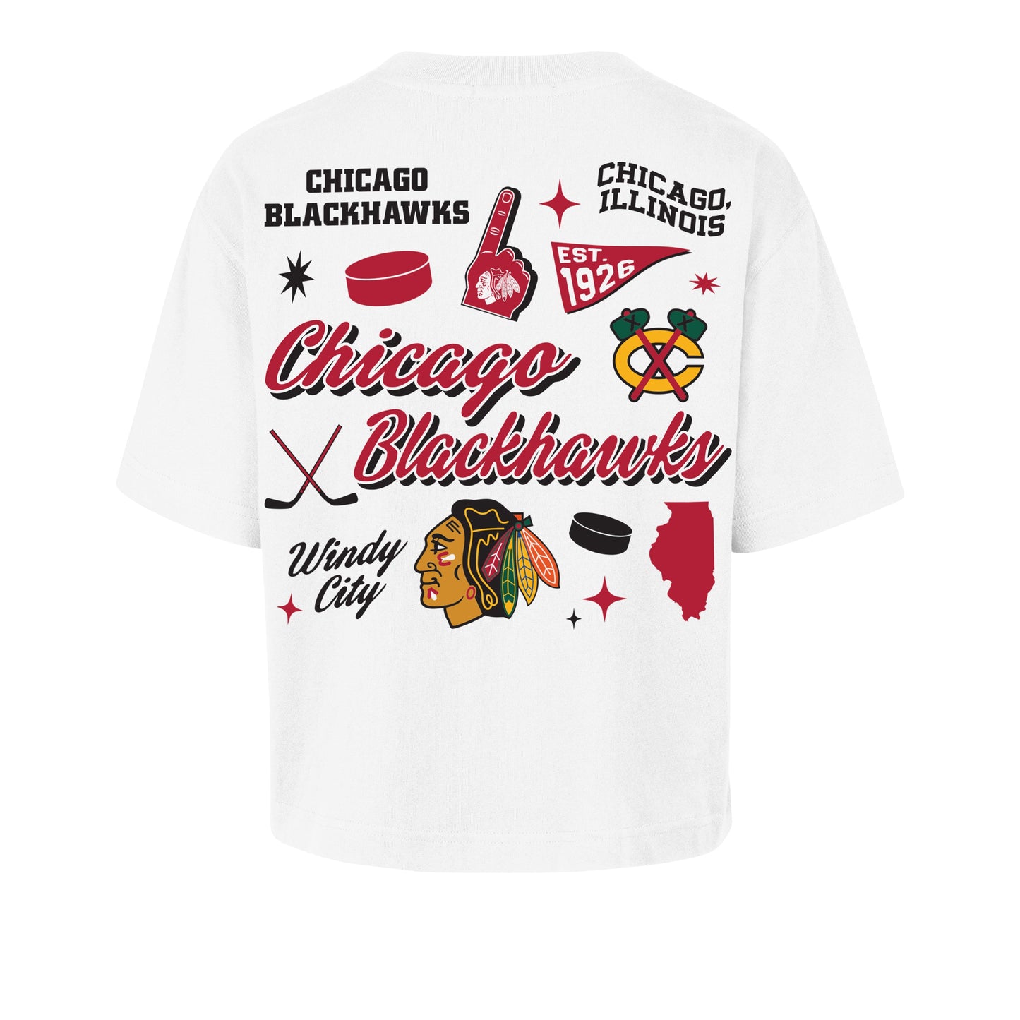 CHICAGO BLACKHAWKS COLLAGE SCRIPT '47 REED CITY TEE WOMENS