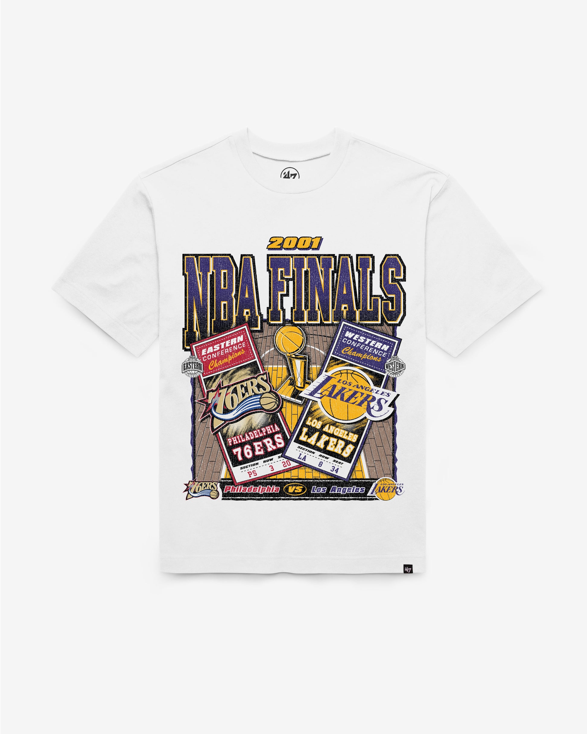 PHILADELPHIA 76ERS VS. LOS ANGELES LAKERS NBA FINALS DUELING COURT MATCHUP '47 FOUNDATION TEE