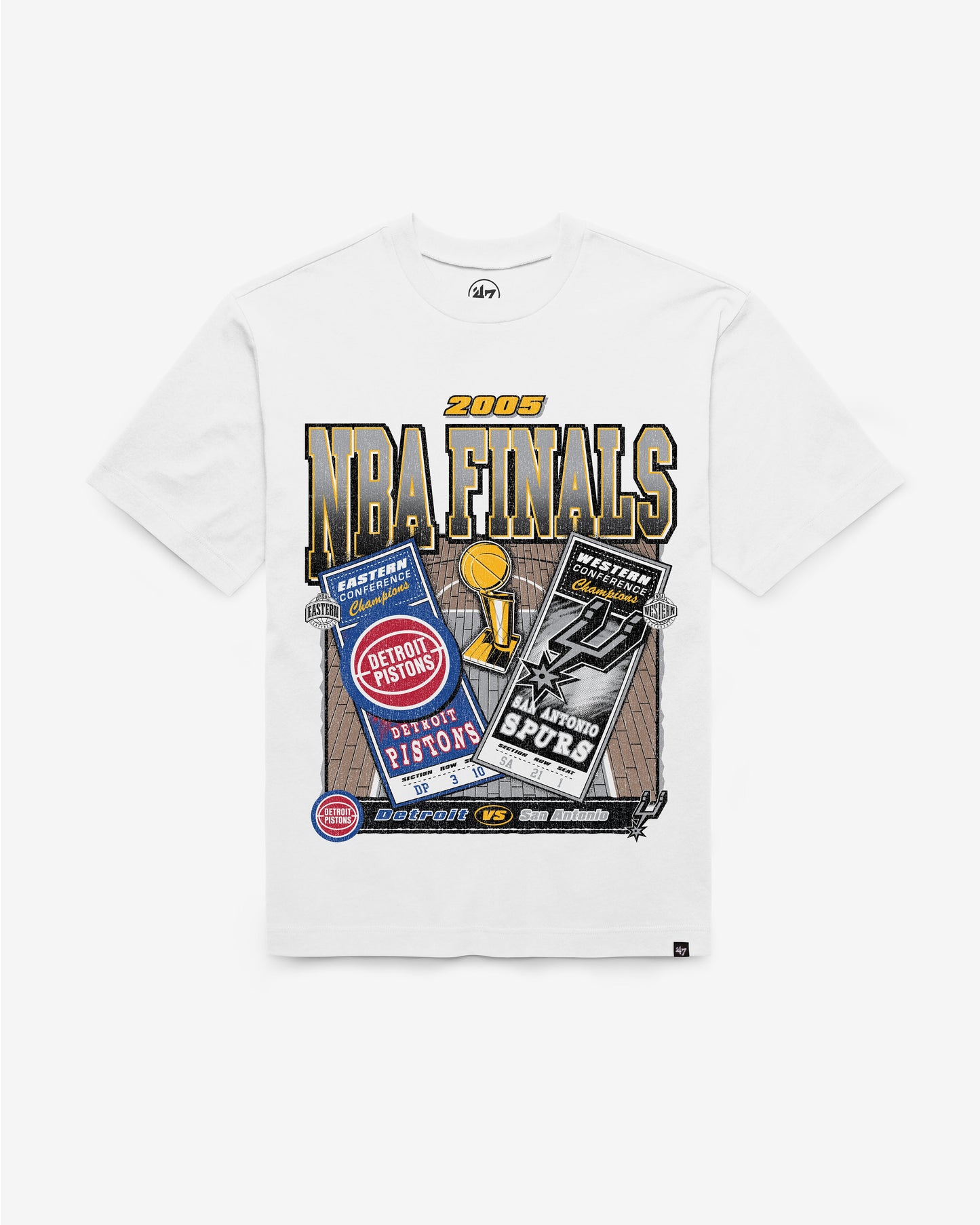 DETROIT PISTONS VS. SAN ANTONIO SPURS NBA FINALS DUELING COURT MATCHUP '47 FOUNDATION TEE