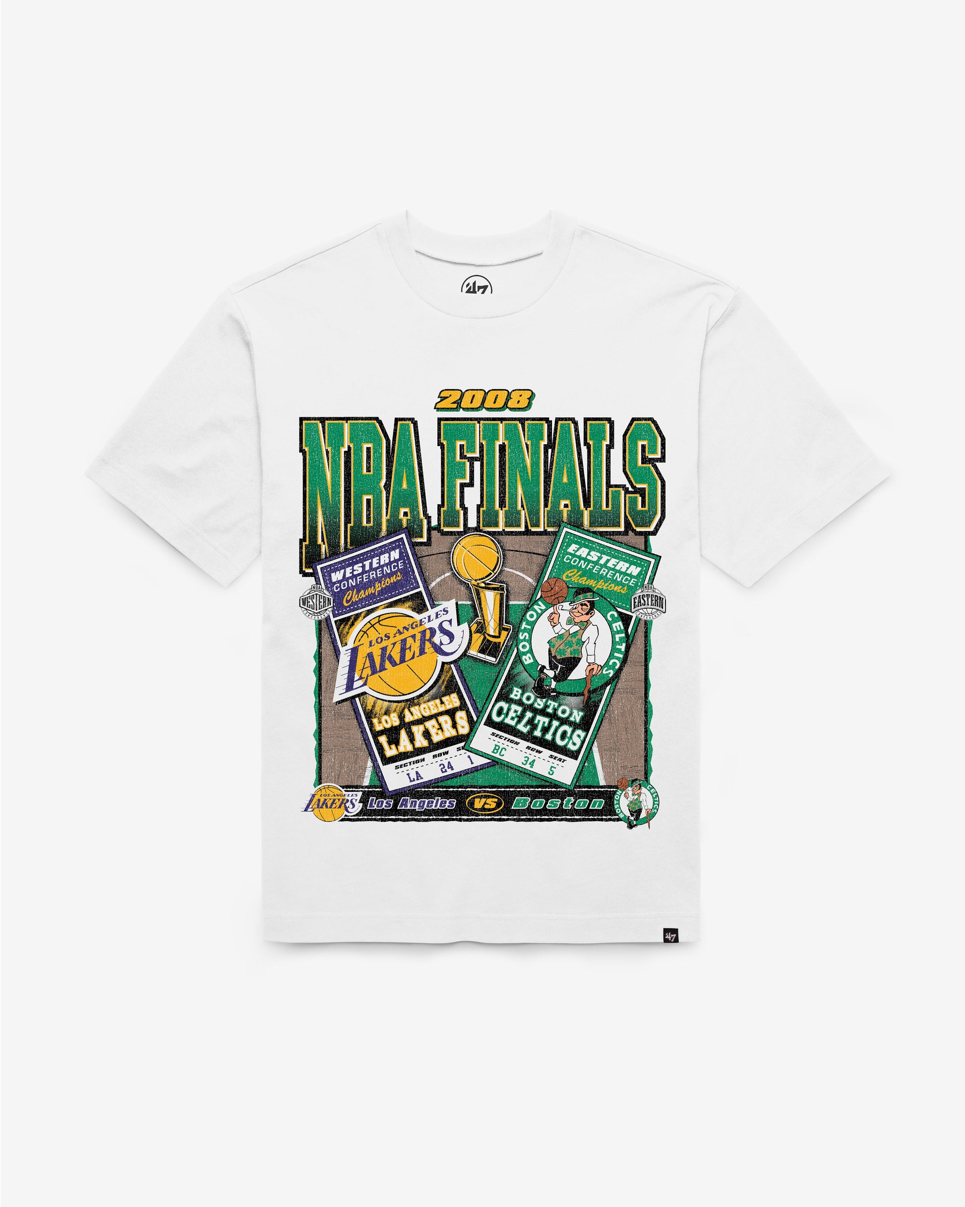 LOS ANGELES LAKERS VS. BOSTON CELTICS 2008 NBA FINALS DUELING COURT MATCHUP '47 FOUNDATION TEE