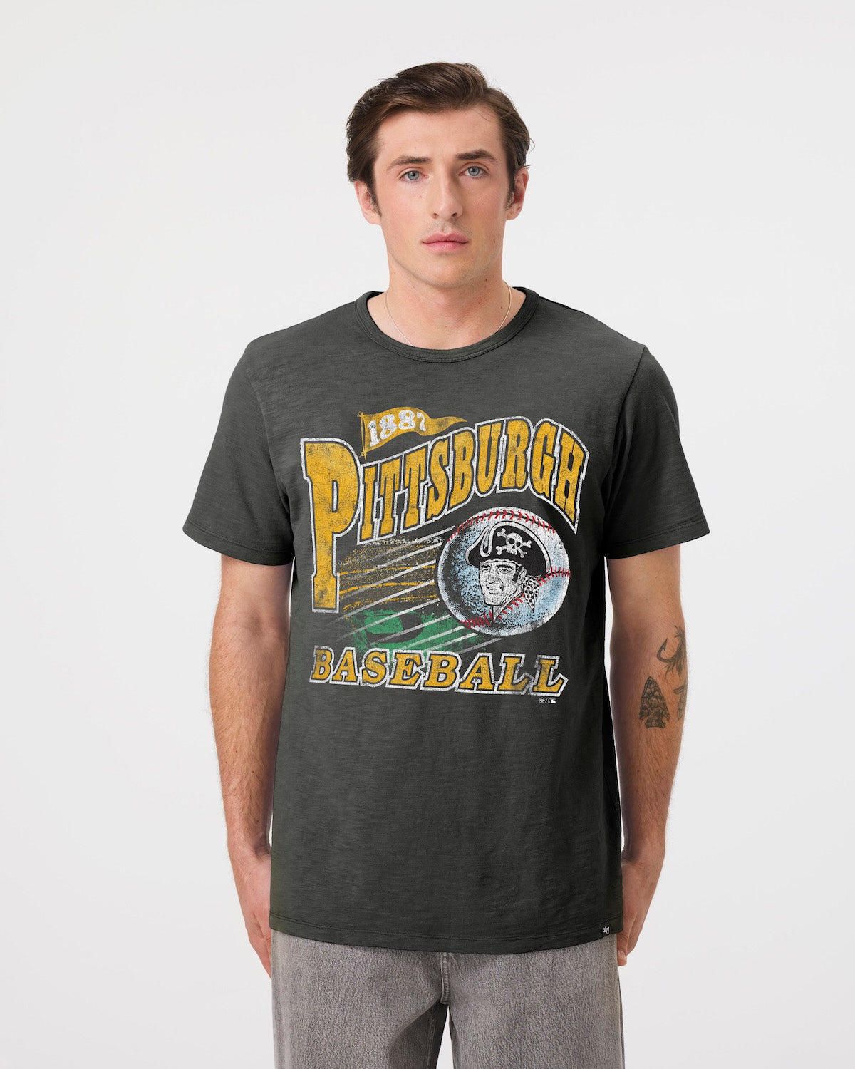 PITTSBURGH PIRATES COOPERSTOWN GAME WORN HEAVY '47 SLUB TEE