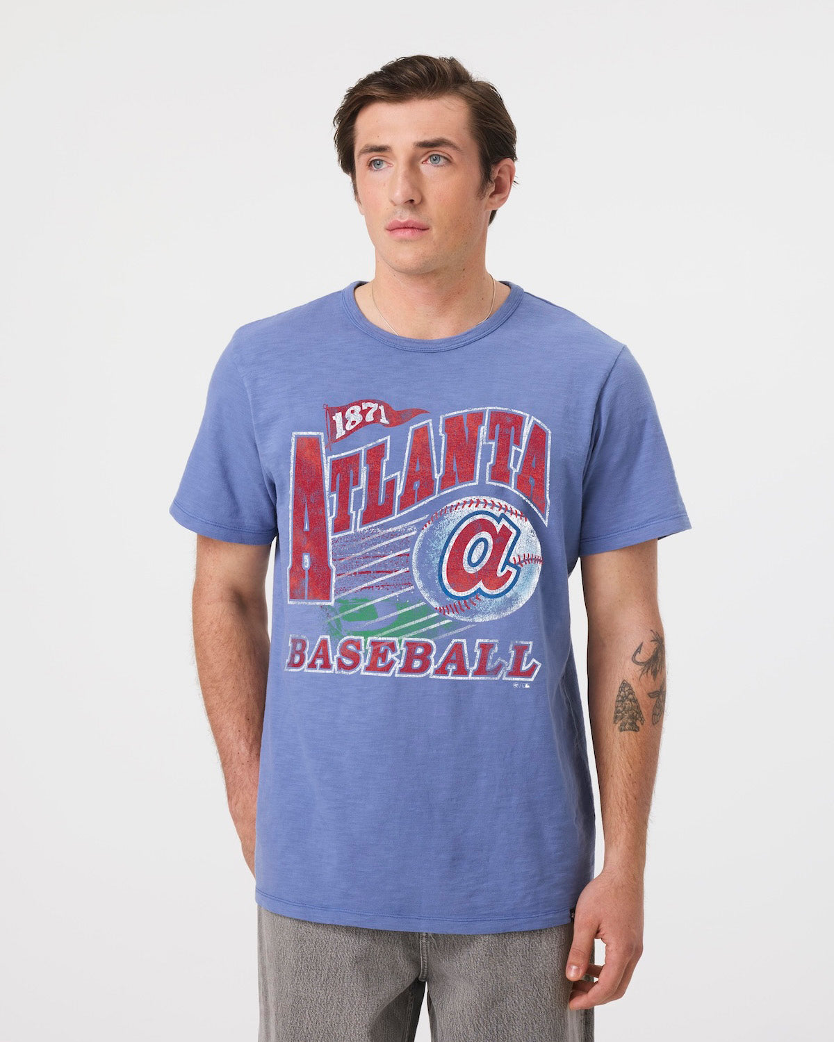 ATLANTA BRAVES COOPERSTOWN GAME WORN HEAVY '47 SLUB TEE