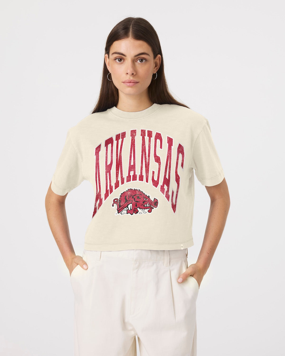 ARKANSAS RAZORBACKS VINTAGE MINDI HEAVY '47 SLUB CROP TEE WOMENS
