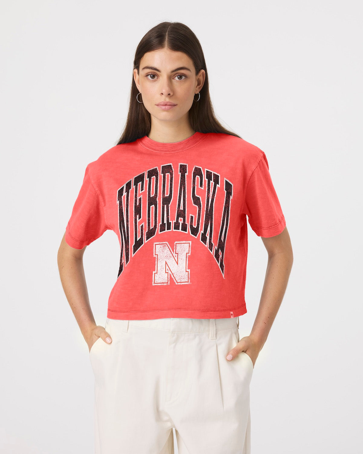 NEBRASKA CORNHUSKERS MINDI HEAVY '47 SLUB CROP TEE WOMENS