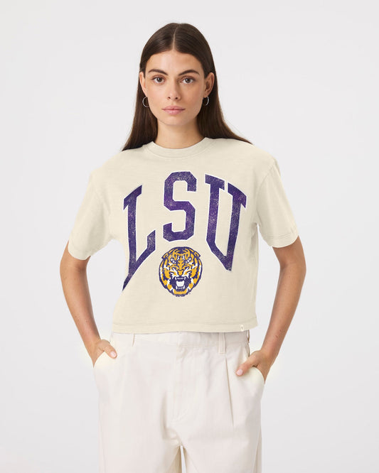 LOUISIANA STATE TIGERS LSU MINDI HEAVY '47 SLUB CROP TEE WOMENS