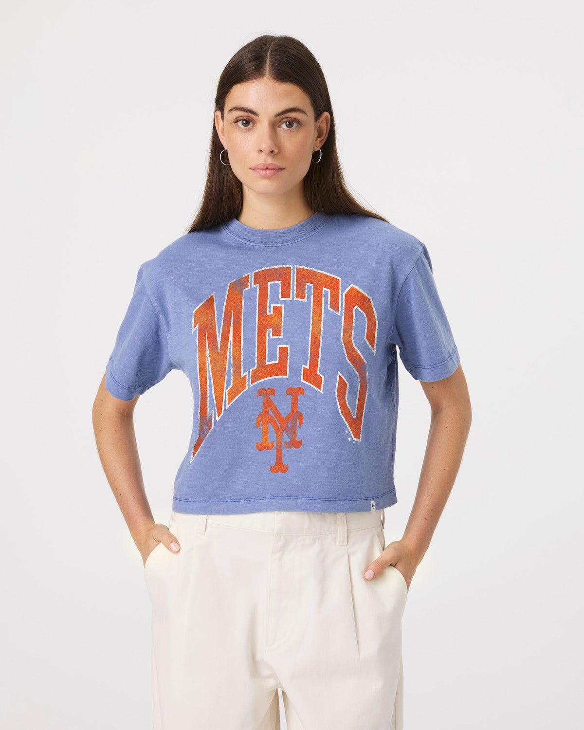 NEW YORK METS MINDI HEAVY '47 SLUB CROP TEE WOMENS