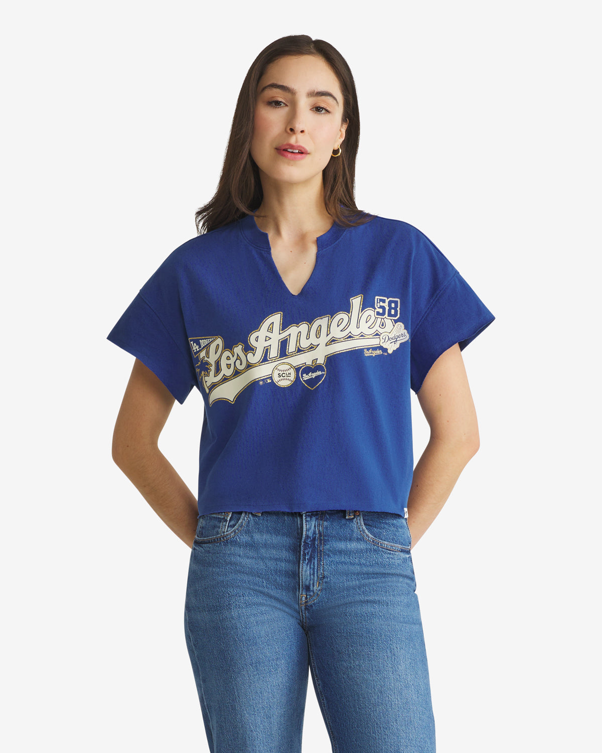 LOS ANGELES DOGERS STONEY CLOVER LANE X '47 OVERSIZED NOTCH NECK TEE WOMENS