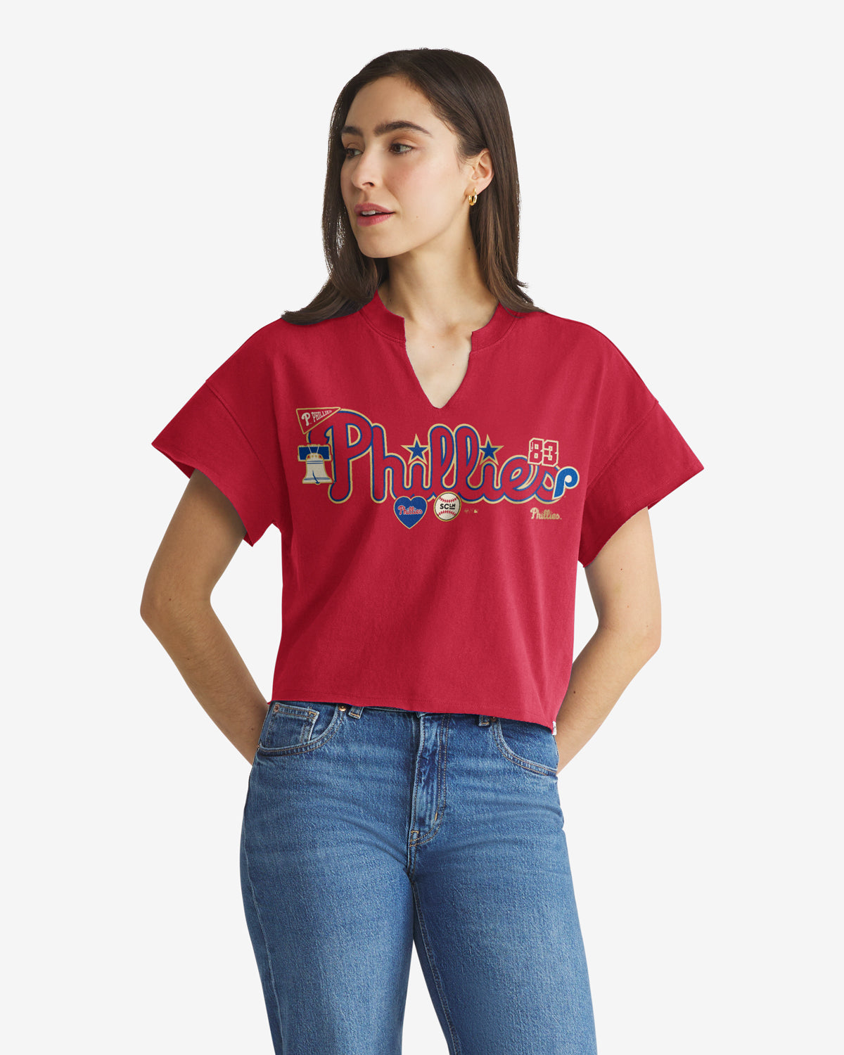 PHILADELPHIA PHILLIES STONEY CLOVER LANE X '47 OVERSIZED NOTCH NECK TEE WOMENS