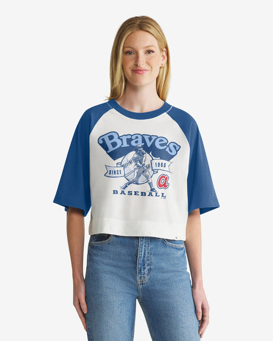ATLANTA BRAVES COOPERSTOWN INFIELD SHIFT '47 RAGLAN CROP TEE WOMENS