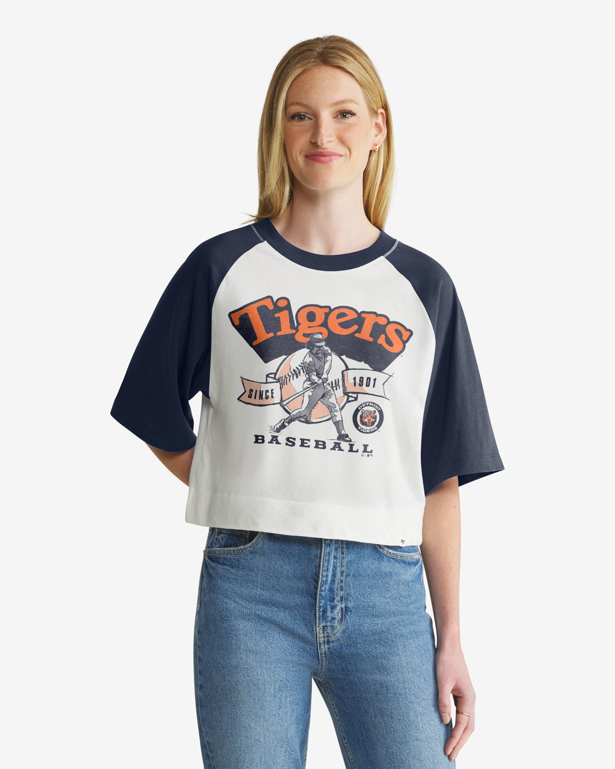 DETROIT TIGERS COOPERSTOWN INFIELD SHIFT '47 RAGLAN CROP TEE WOMENS
