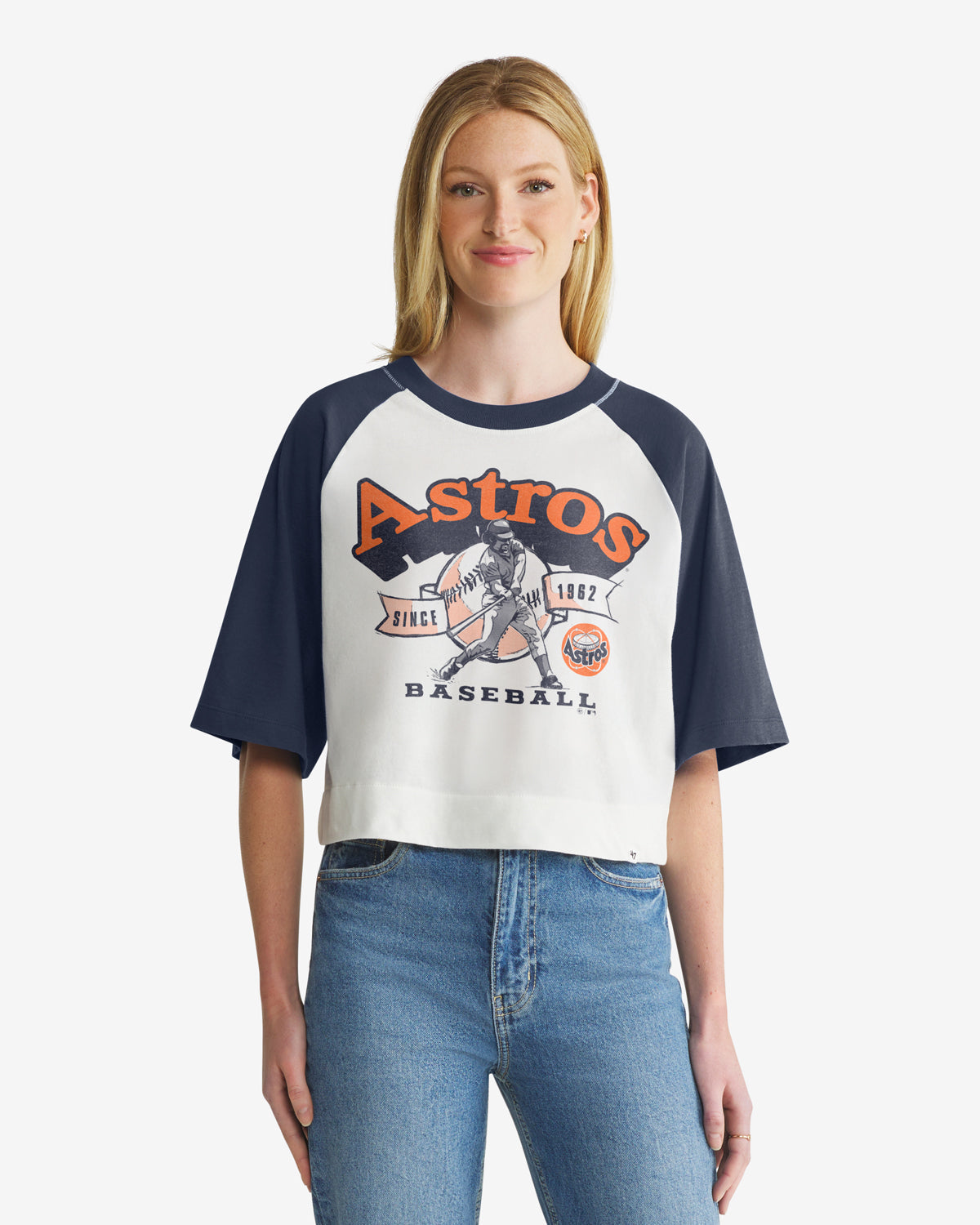 HOUSTON ASTROS COOPERSTOWN INFIELD SHIFT '47 RAGLAN CROP TEE WOMENS