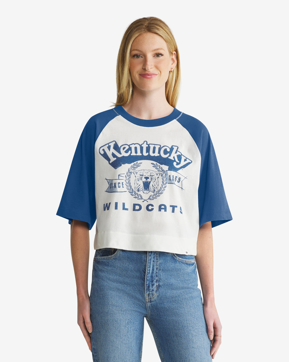 KENTUCKY WILDCATS VINTAGE INFIELD SHIFT '47 RAGLAN CROP TEE WOMENS