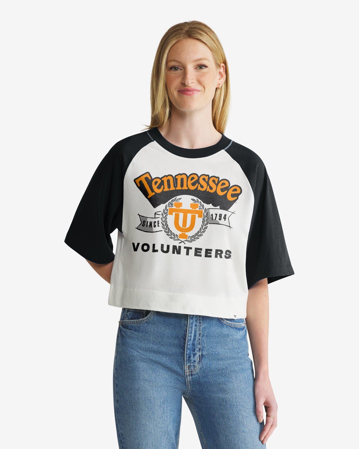 TENNESSEE VOLUNTEERS VINTAGE INFIELD SHIFT '47 RAGLAN CROP TEE WOMENS