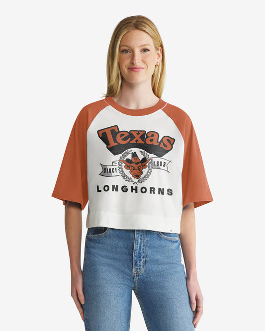 TEXAS LONGHORNS VINTAGE INFIELD SHIFT '47 RAGLAN CROP TEE WOMENS