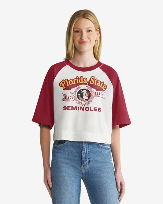 FLORIDA STATE SEMINOLES VINTAGE INFIELD SHIFT '47 RAGLAN CROP TEE WOMENS